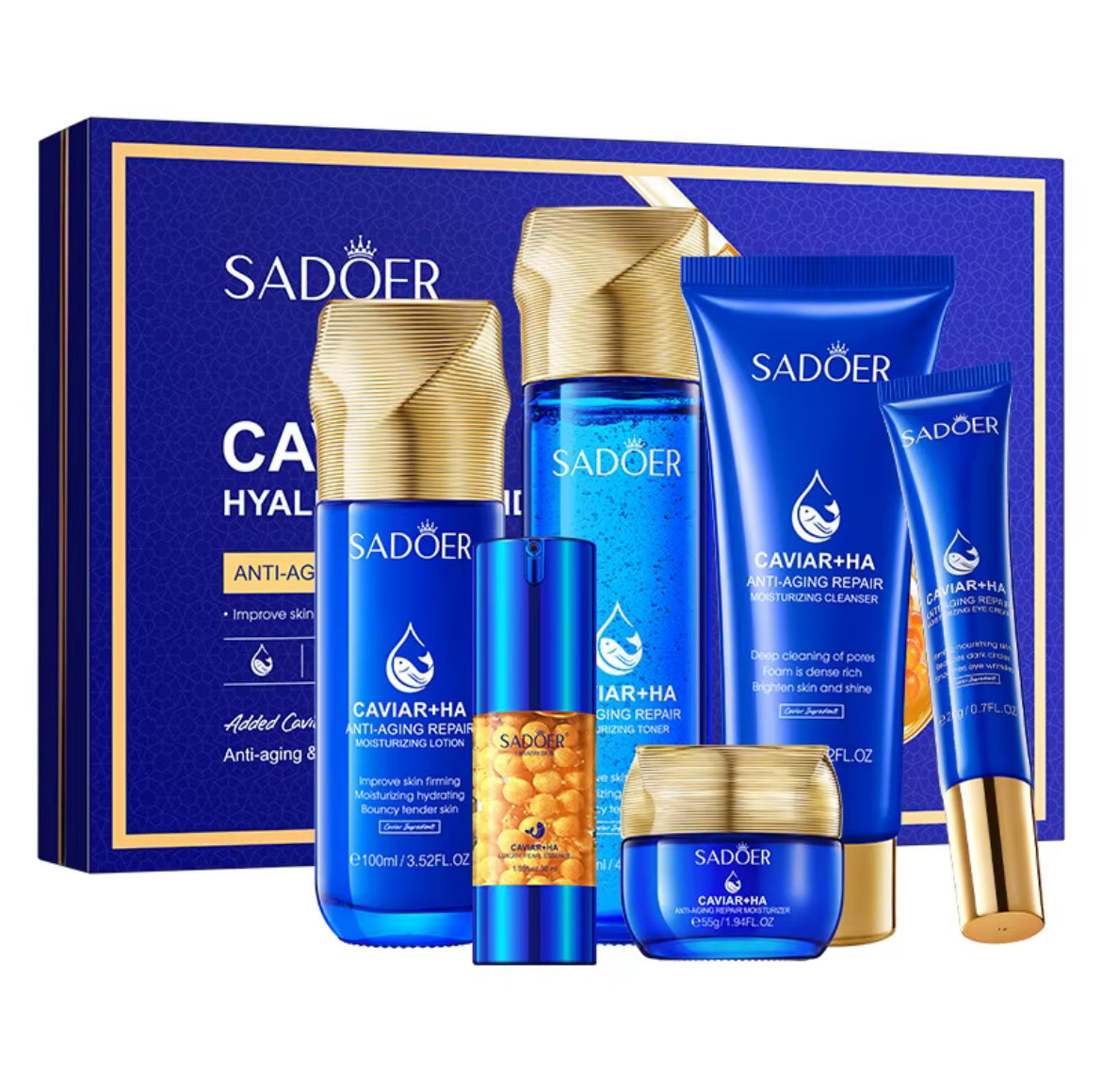 SADOER Caviar Hyaluronic Acid Repair Skincare Set – Smooth, Firm & Youthful Skin